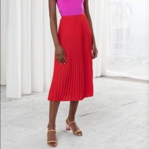 & Other Stories red/orange pleated skirt